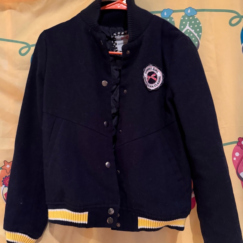 Tommy Hilfiger girl navy Jacket with Yellow Trim
